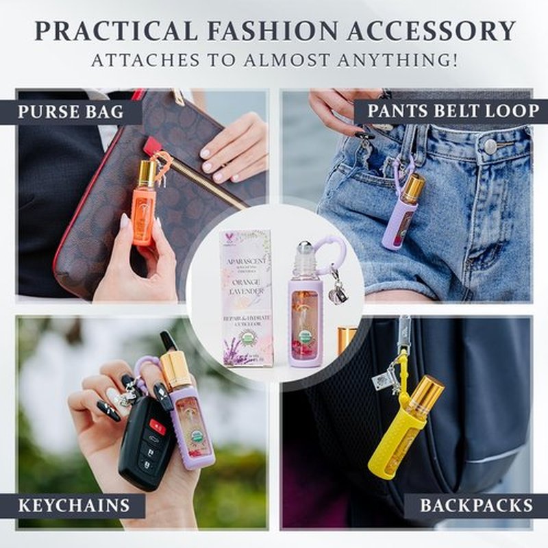 APARASCENT Orange Lavender Organic Nail Cuticle Oil Roll On with Jojoba, Coconut MCT, and Rosehip for Nail Hydration, Growth & Strength, Travel Size Keychain(0.34 Fl Oz)