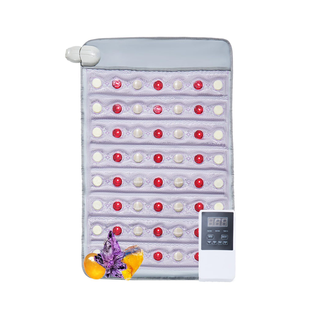 VEVOR Far Infrared Heating Pad, 103-159℉ Amethyst Heating Pad, 5 Natural Crystal Gemstones Mat with 660nm Photon Light, Negative Ions, 0-720 Min Timer for Back Waist Shoulder Pain Relief (40" x 20")