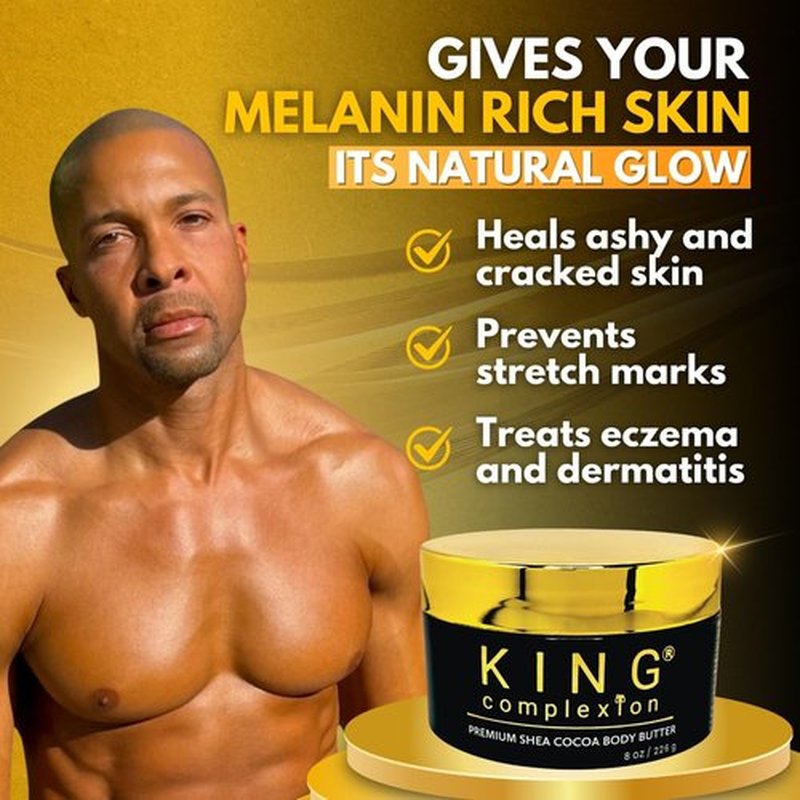 King Complexion Shea Cocoa Premium Body Butter - Large 8 oz - Coconut Oil - Black Skincare - Body Moisturizer - Ultra Hydration - Massage Butter - Light Cocoa Smell - Gives Skin It's Natural Glow