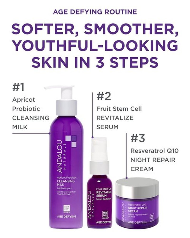 Andalou Naturals Age Defying Night Repair Cream - Hydrating Anti-Wrinkle Moisturizer with CoQ10 & Resveratrol - 1.7 oz