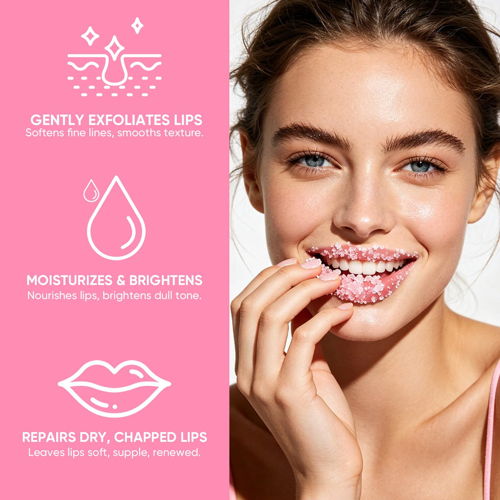 Natural Sea Salt Lip Scrub – Gently Exfoliates & Moisturizes, Removes Dry Flaky Skin for Soft, Smooth, Plump Lips, with Jojoba Oil & Shea Butter