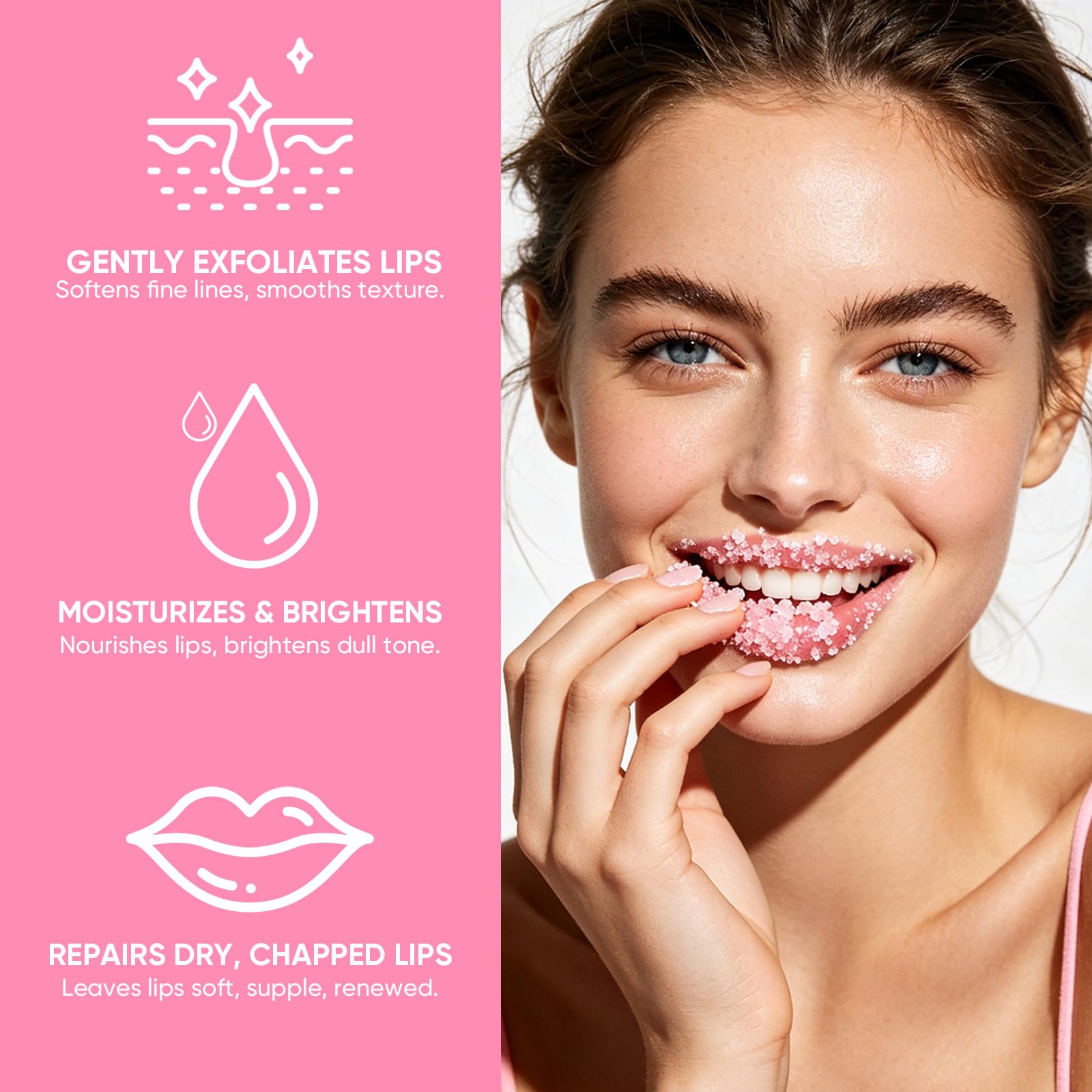 Natural Sea Salt Lip Scrub – Gently Exfoliates & Moisturizes, Removes Dry Flaky Skin for Soft, Smooth, Plump Lips, with Jojoba Oil & Shea Butter