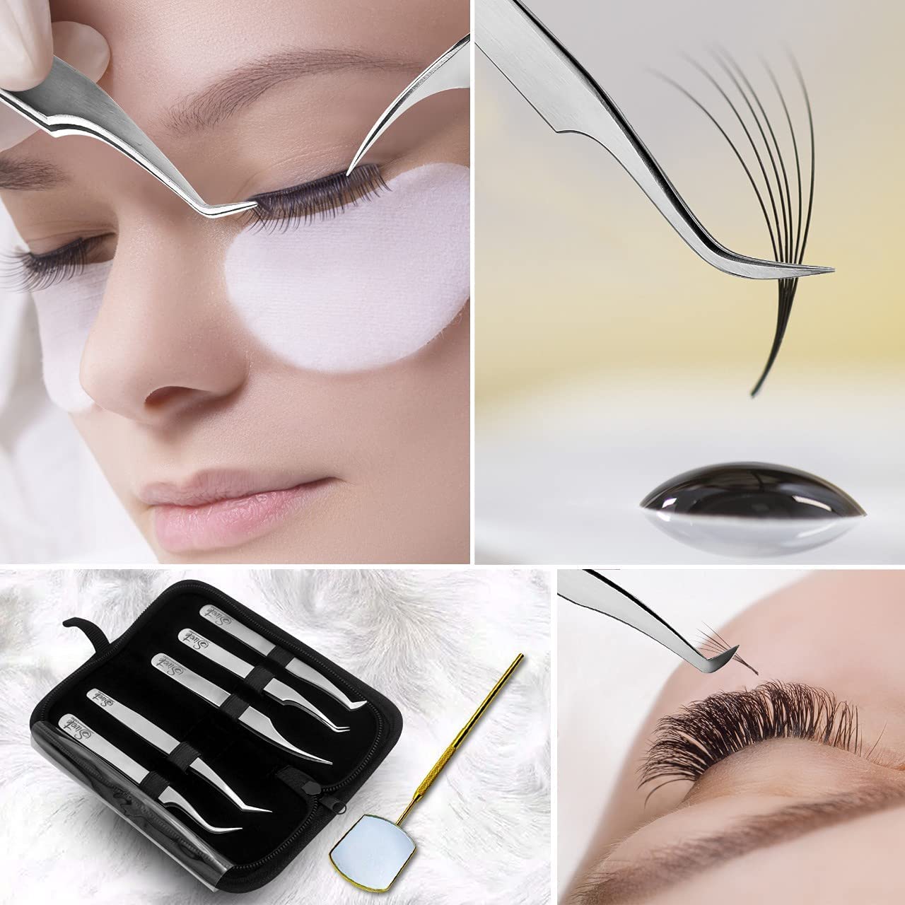 Eyelash Extension Tweezers for Classic & Volume Lashes, 5-Pack, Silver