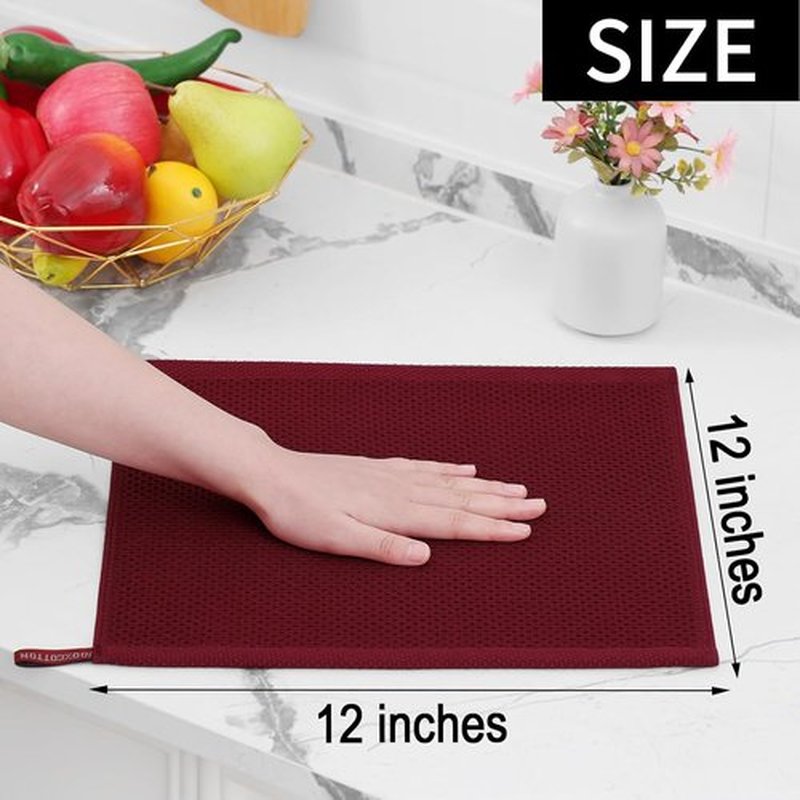 Homaxy 100% Cotton Dish Cloths - Ultra Soft, Absorbent & Quick Drying | 12x12 Inches, 6-Pack, Burgundy