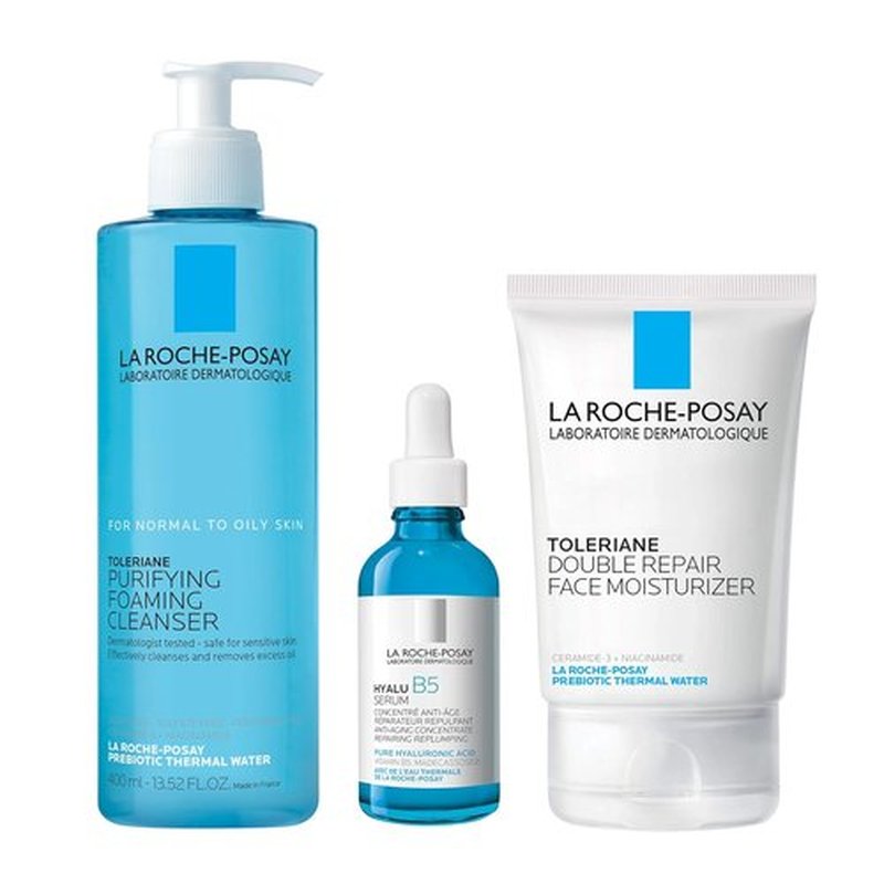 La Roche-Posay Toleriane Purifying Cleanser & Double Repair Moisturizer | Hyalu B5 Serum Set
