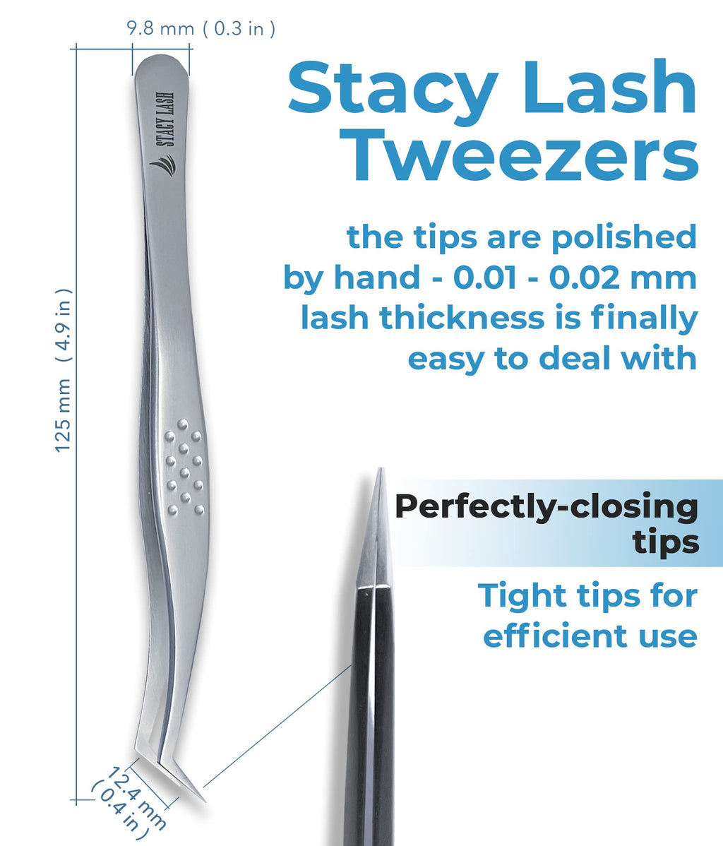 Stacy Lash STL-14 Curved Eyelash Extension Tweezers/Supplies for Classic Extensions & Volume Premade Fans/Precision Tools for False Lashes Application/Eyelashes Applicator/Beauty Accessories