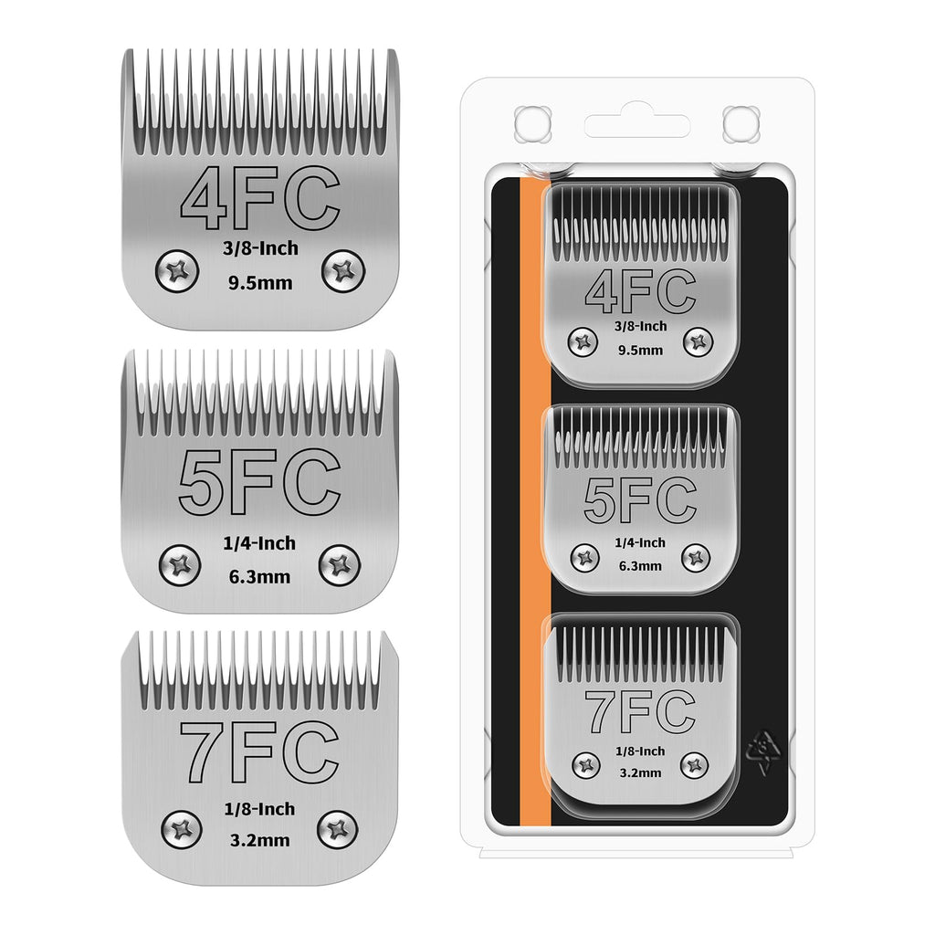 HONGNAL 3PACK Dog Grooming Clipper Replacement Blades Compatible with Andis Pet Clipper/Oster A5/Wahl KM Series Dog Clipper,Ceramic Blade & Stainless Steel Blade (4FC+5FC+7FC)