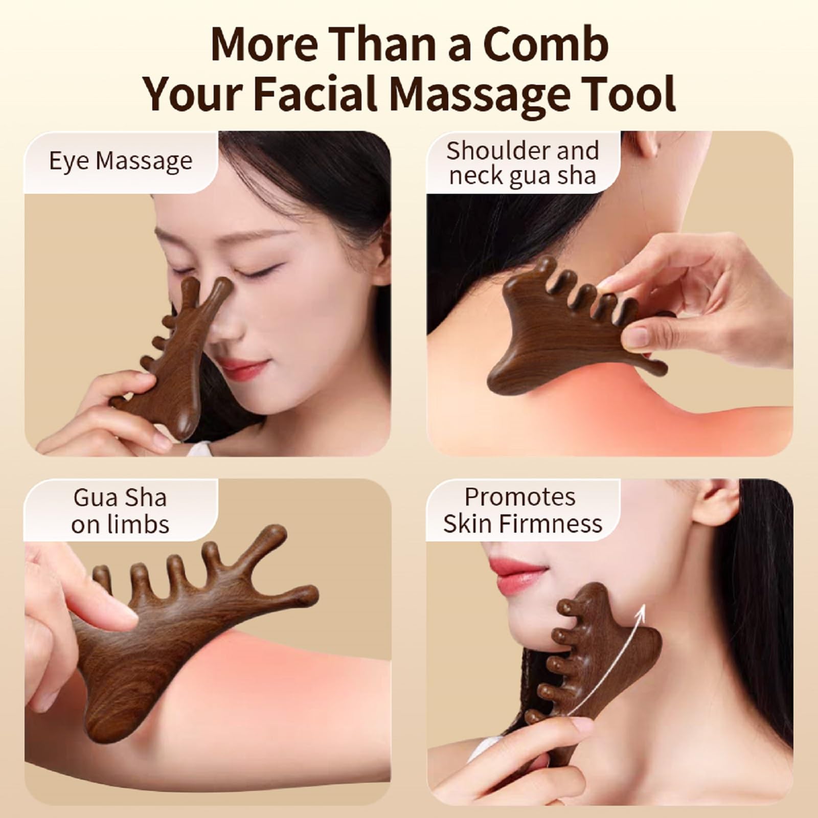 TAIHI Wooden Scalp Massager Comb, 100% Natural Wood Massage Comb for Hair Growth, Stress Relief, Multi-Function Gua Sha Tool for Head Face Neck, Anti-Static Wooden Comb for Women Men All Hair Types