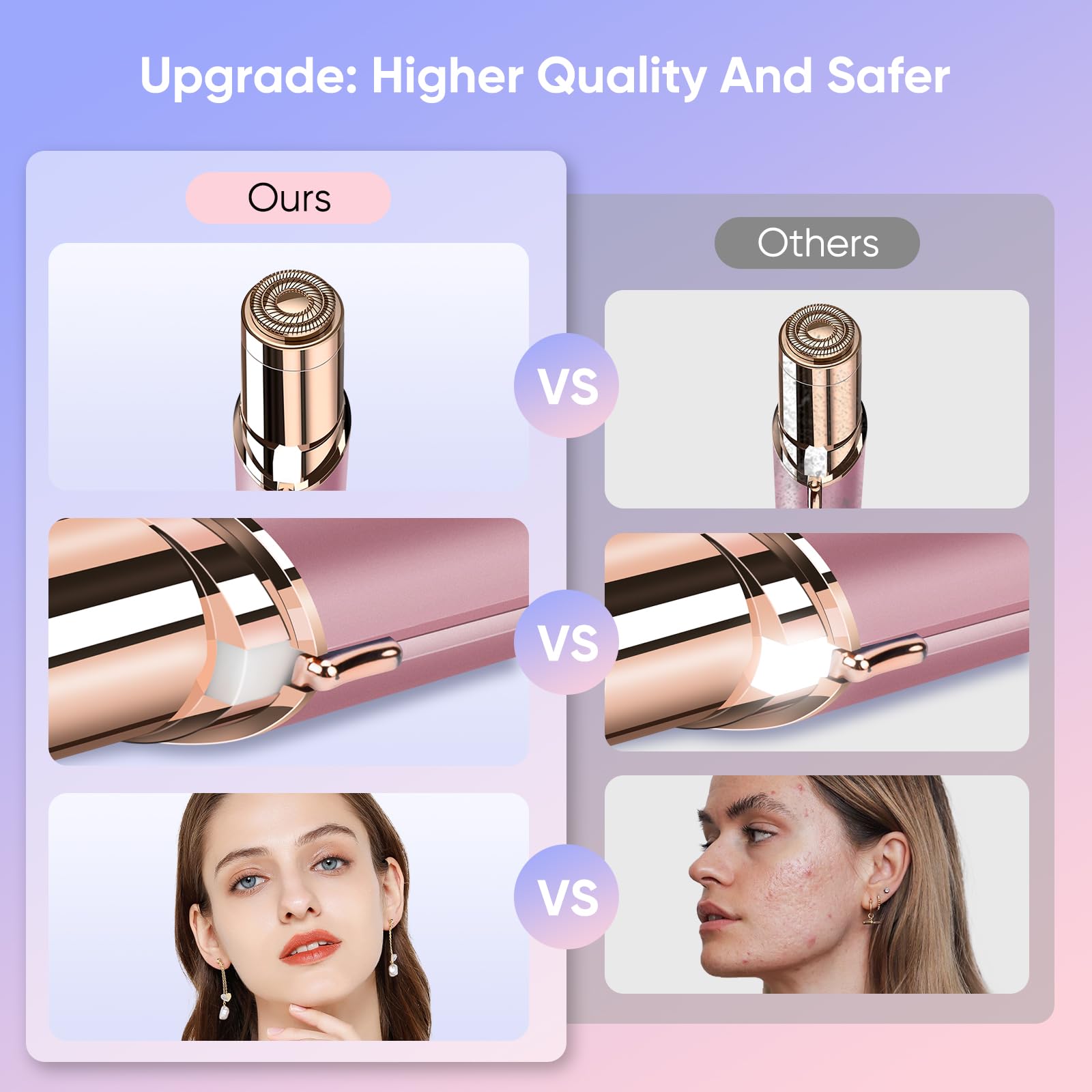 Flawless Facial Hair Remover for Women- as Seen on TV Painless Face Shaver -Mini Hair Remover, Electric Razor Shaver Portable Bikini Epilator for Lips, Chin, Armpit, Peach Fuzz,Neck, Cheek(Rose Gold)