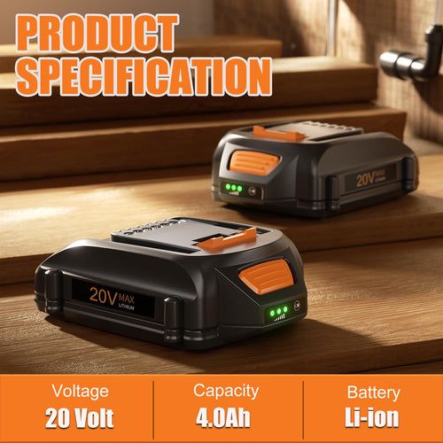2Packs 4.0Ah WA3575 Replacement for Worx 20V Battery Power Share Max Lithium-ion Battery Compatible with Worx Battery 20 Volt WA3520 WA3525 WA3669.2 WG251s WG255s WG540s WG890 WG891 Cordless Tools