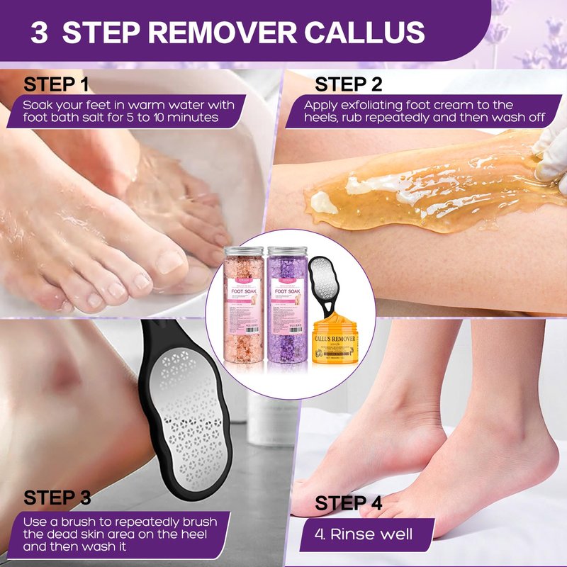XIWEIOO Himalayan Pink Foot Soak Set Pedicure Kit Tea Tree Oil Foot Soak Salts,Foot File,Foot Scrub Epsom Salt Pedicure at Home spa Callus Remover Gel Kit for Dry, Cracked Feet - Women's Spa Kit