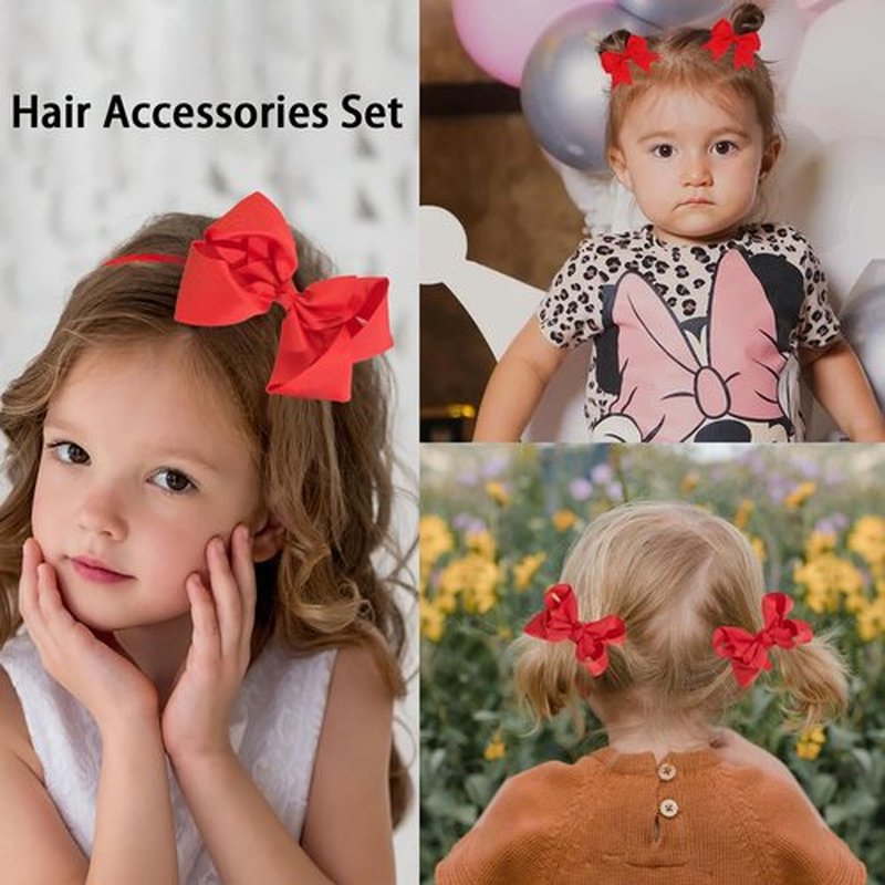 Red Hair Bows Set - 50PCS Valentines Birthday Hair Bow for Little Toddler Kids Girls Hair Accessories