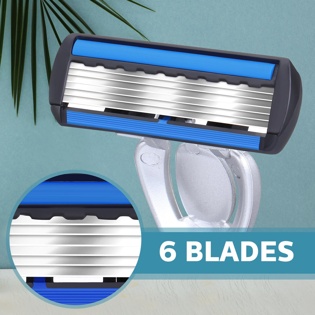 Leriton 28 Pcs Disposable Men's Razors Set Refillable 6-Blade Sensitive Skin Razor Kit for a Comfortable Shave, 1 Handle and 27 Cartridges