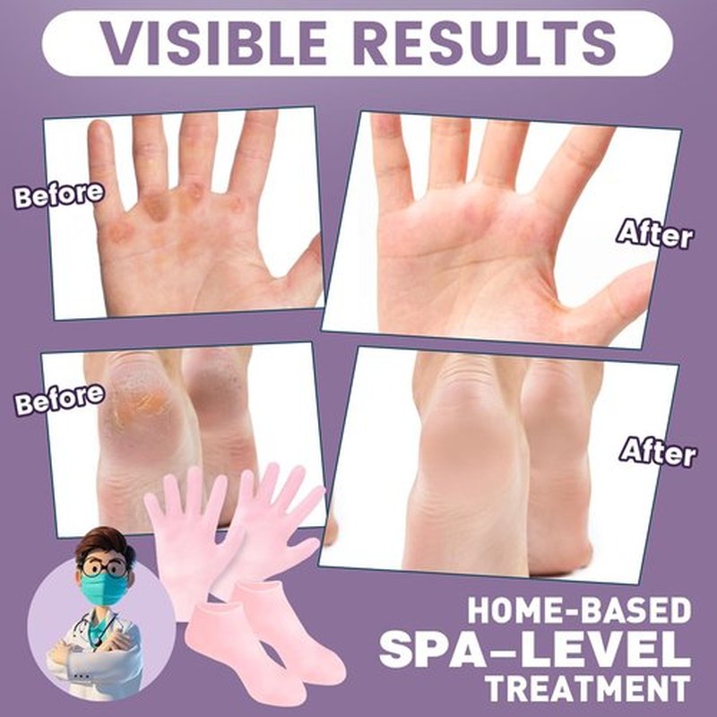 TEAWOO 4 Pairs Silicone Socks Gloves Set for Dry Cracked Feet and Hands, Silicone Foot Socks for Women, Moisturizing Feet