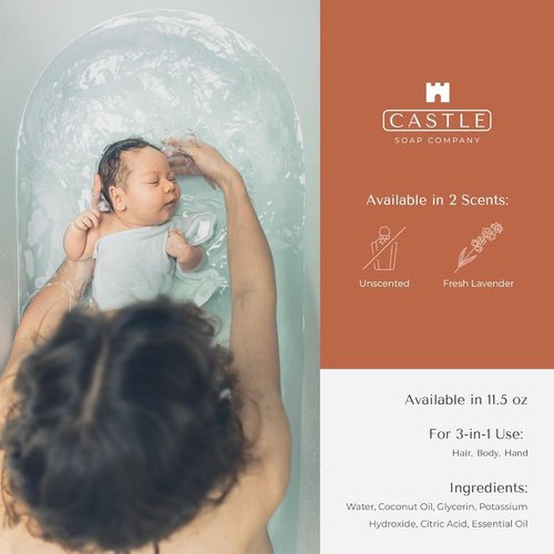 Foaming Baby Castile Soap - 3-In-1 Hair, Body & Hand Cleanser | Nourishing Coconut Oil | For Newborns & Sensitive Skin | Hydrating Foam | 11.5 oz | Fresh Lavender