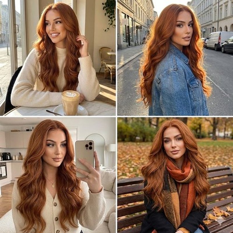 LuxeMelan Long Ginger Lace Front Wigs for Women 13x4 HD Lace Front Layered Loose Wavy Pre Plucked Tiny Knots M Natural Hairline 26 Inch Synthetic Reddish Brown Copper Blonde Lace Front Wig