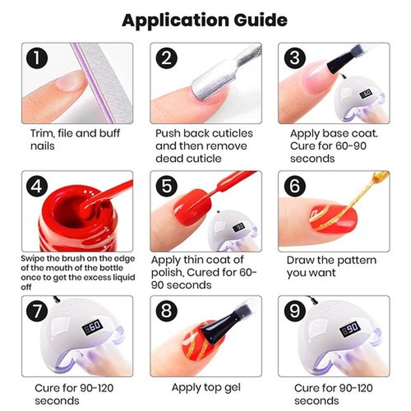 TWOEIGHT Gel Nail Polish Liner Nail Art 6 Colors 8ml Soak off UV Pigmented Built Thin Brush in Bottle Manicure DIY at Home Salon Quality Gift for Women noctilucent Red Orange Yellow Green Blue Purple