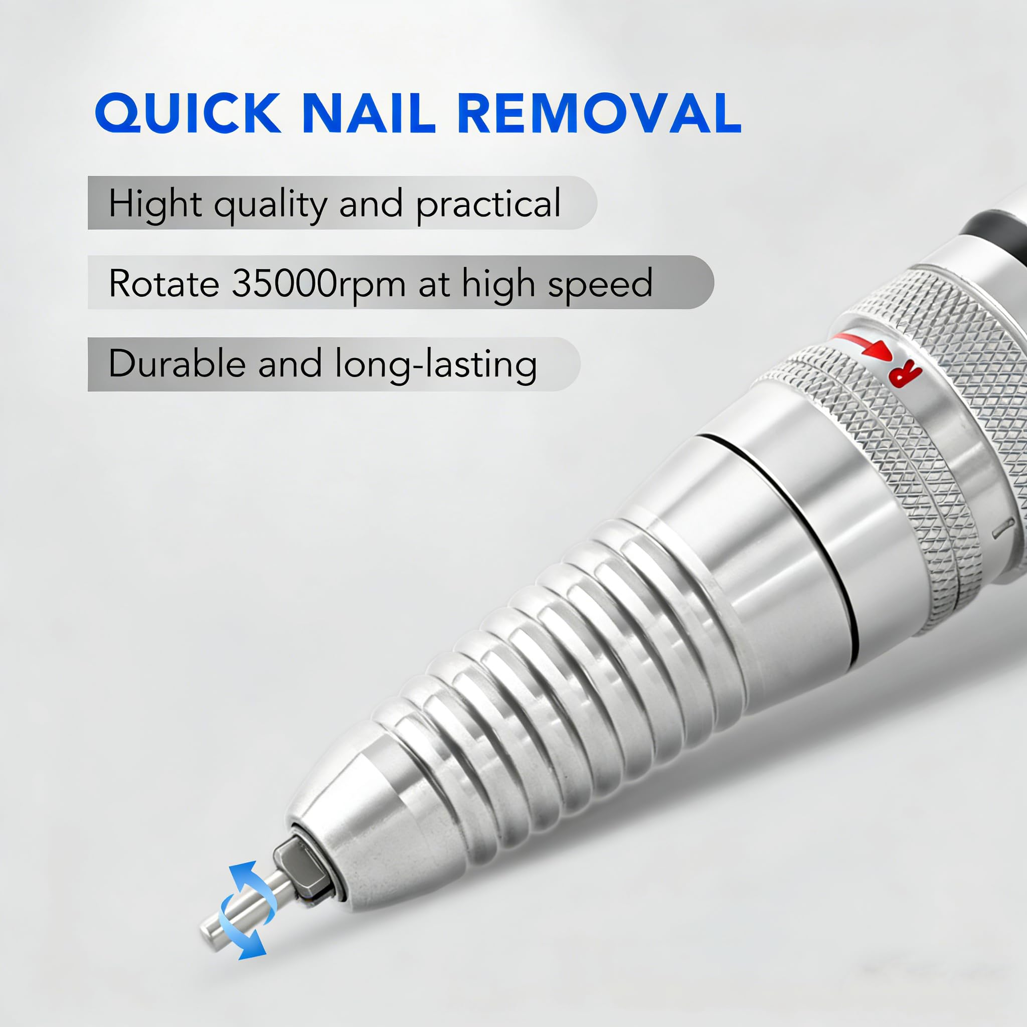 Nail Drill Handpiece for UP200, KUPA KP55, KP60, KP5000 Machine, 35000RPM Professional Electric Nail File Handle Replacement 3 Pins for Manicure Art Tool, Low Noise and Smooth (Only Handpiece)