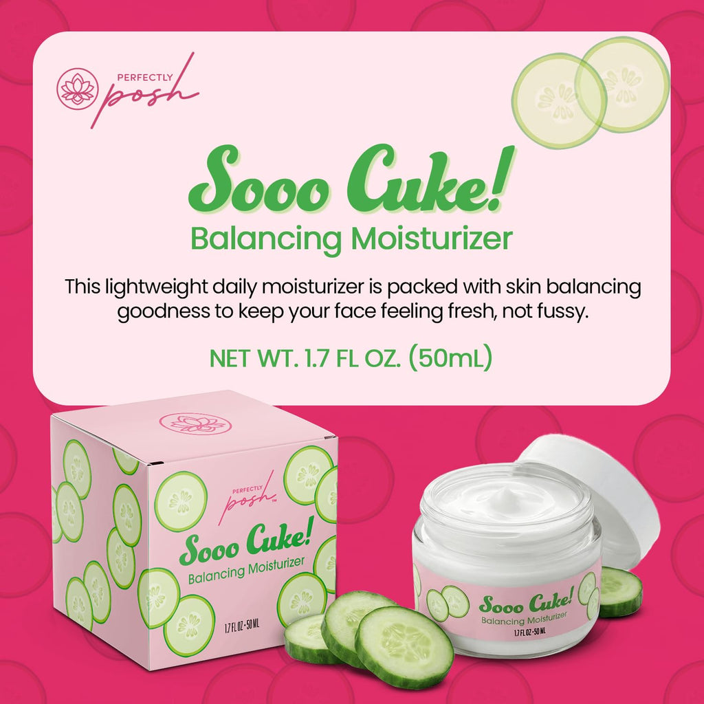 Perfectly Posh - Sooo Cuke! Balancing Moisturizer - Lightweight Face Moisturizer with Cucumber, Squalane, and Aloe for Soothing Skin - 50ml