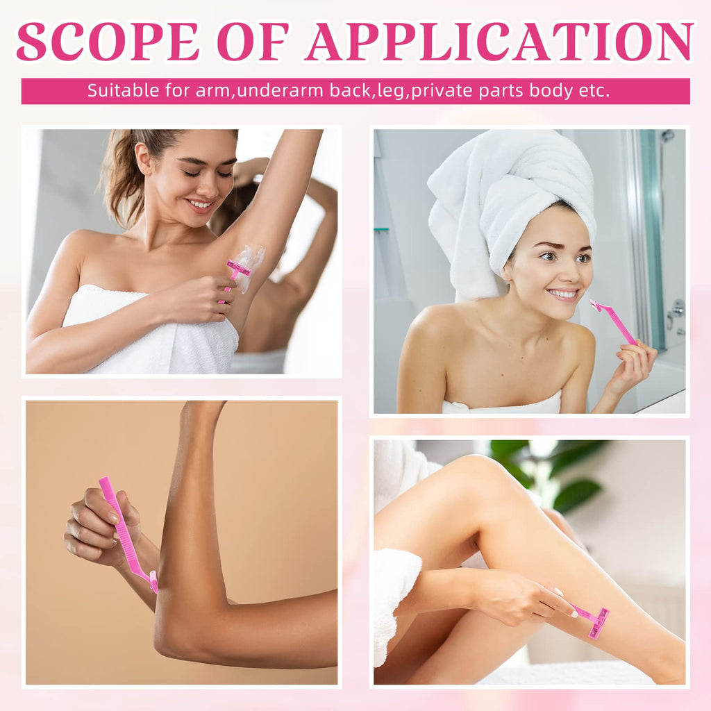 Hanaive Women's Disposable Razors Bulk Twin Blade Disposable Stainless Steel Hospitality Quality Shaver Multipurpose Portable Shave Razor Manual for Bathing Hotel Travel(Pink,100 Pcs)
