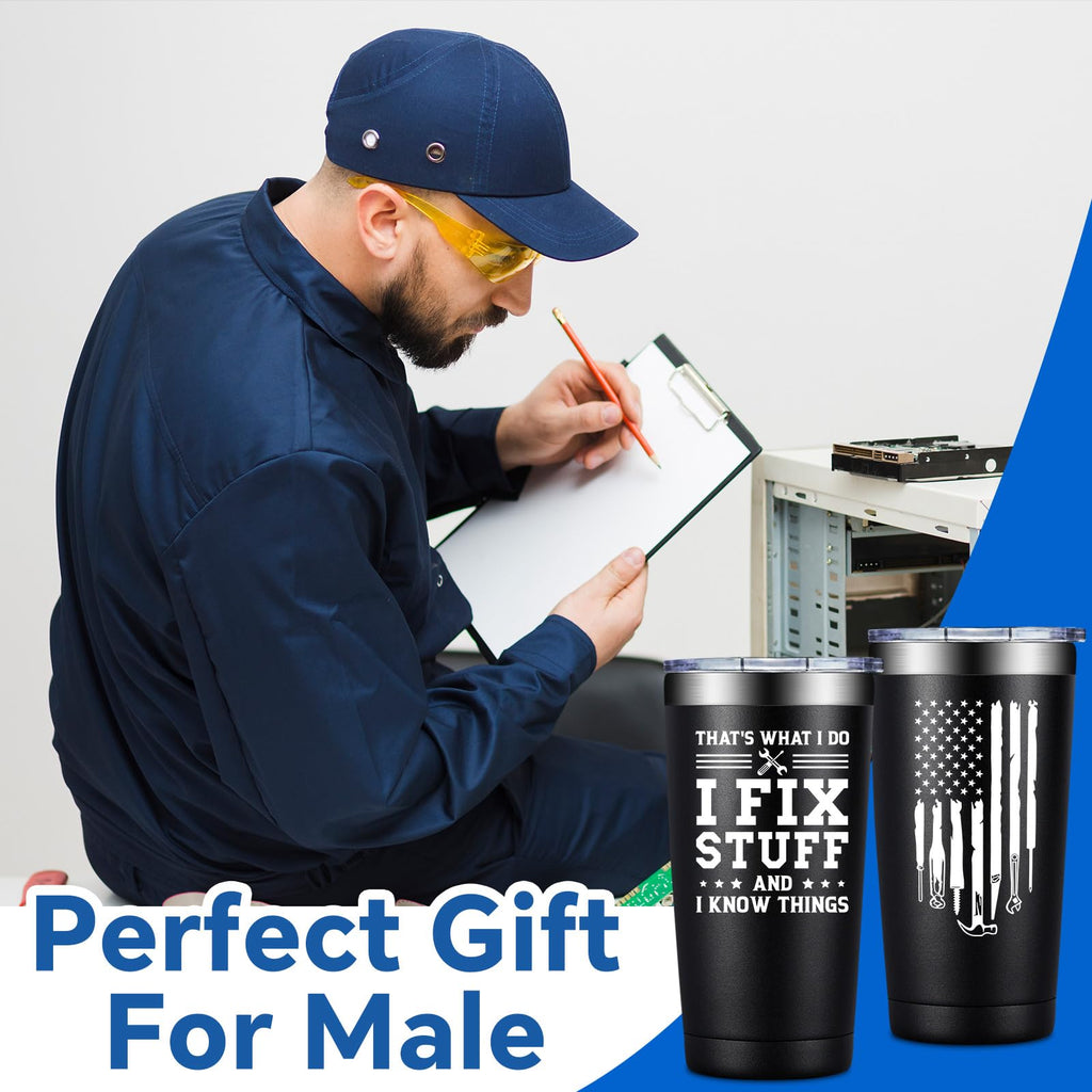 DOEARTE Fathers Day Gift for Dad from Daughter, Son - I Fix Stuff and I Know Things - Birthday Gifts for Men, Male, Husband, Grandpa - Gifts for Men for Who Have Everything - 20oz Men Tumbler