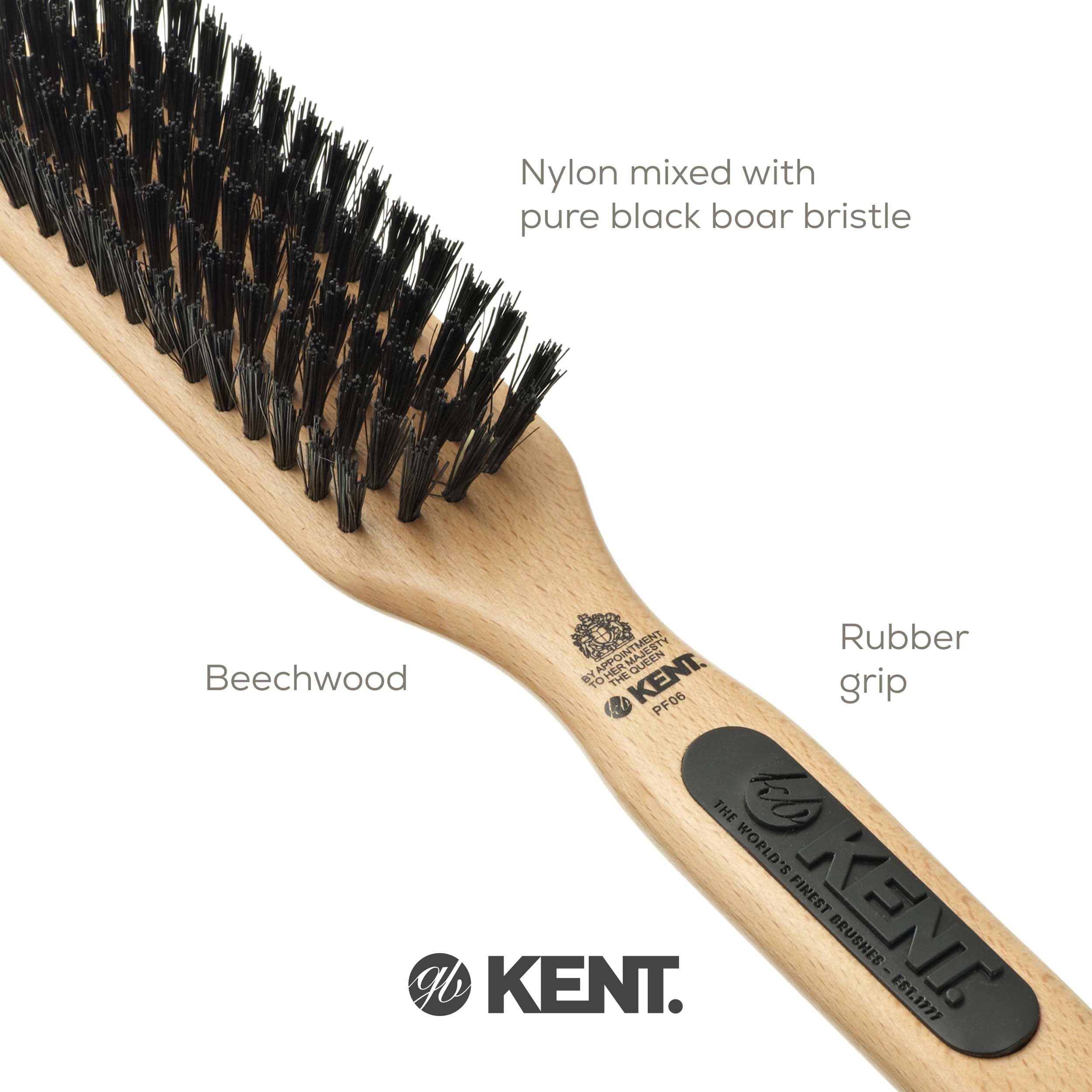 Kent PF06 Narrow Bristle Nylon Mix Hair Brush - Straightening and Styling Brush for Short to Medium Length Hair, Travel Hair Brush,For shining and Smoothing Brush. Made in England