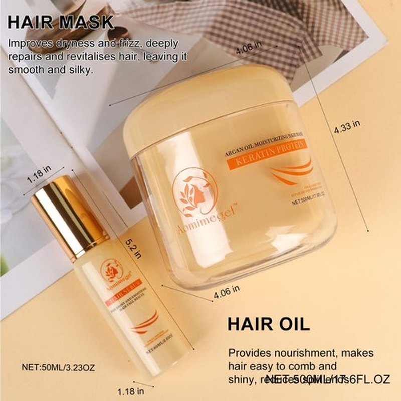 Aomimegel Hair Mask Argan Oil Set Deep Repair Conditioning Collagen Hair Treatment for Dry and Damaged Hair All Hair Types 16.9floz + 2floz