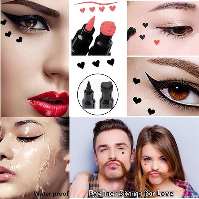 Go Ho Waterproof Liquid Eyeliner Stamps | 2 PCS Double-Sided Black & Red Smudge-Proof Heart Stamp for Halloween Makeup