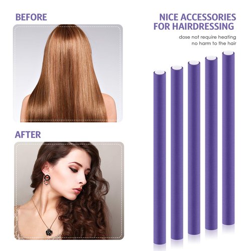Syhood 30 Pcs Flexible Curling Rods 9.45 Twist Foam Rollers Soft Foam No Heat Hair Rods Rollers and 1 Steel Pintail Comb Rat Tail Comb for Women Long Short Hair(Purple,9.45 x 0.55 Inch)