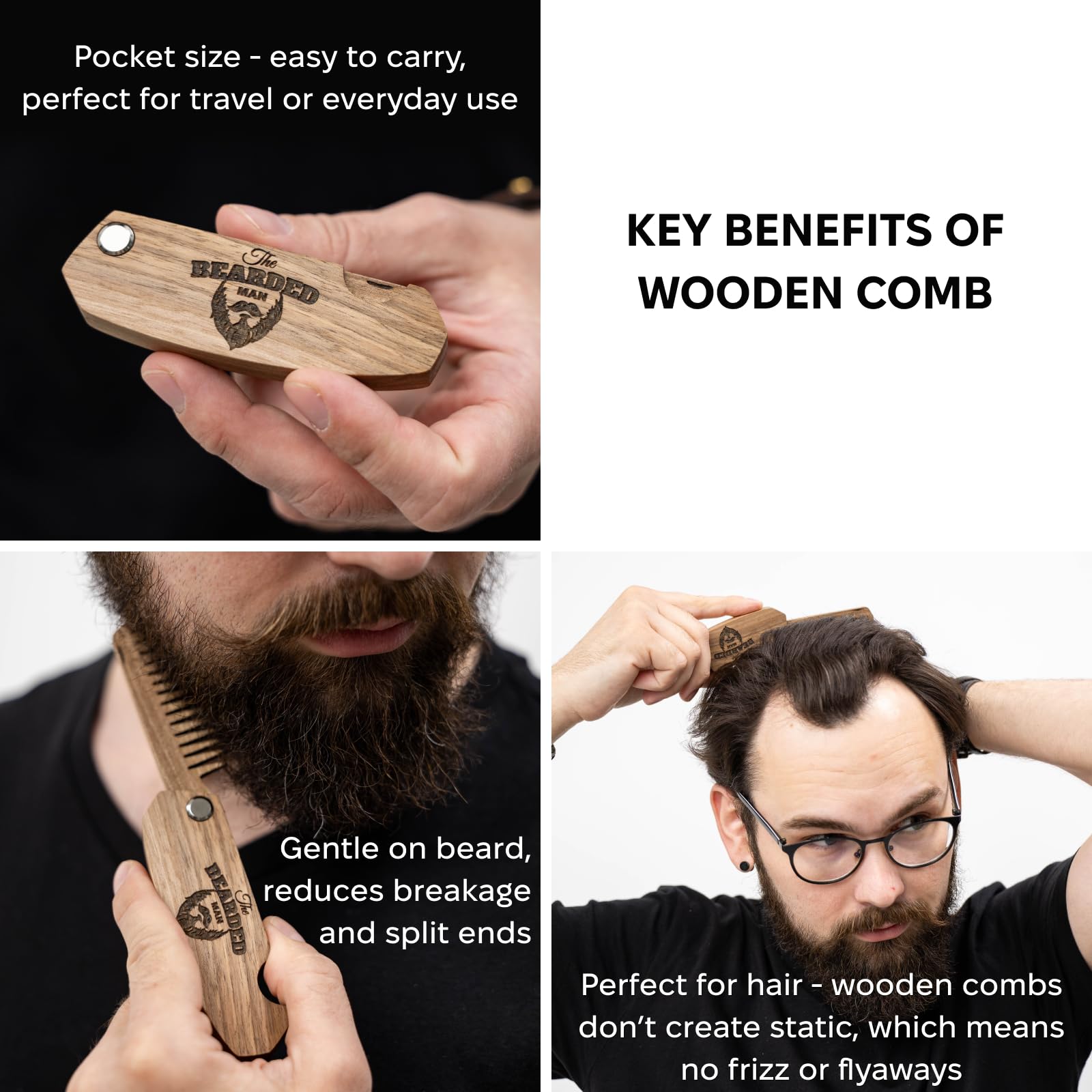 Engraved Wooden Beard Comb for Men (The Bearded Man)