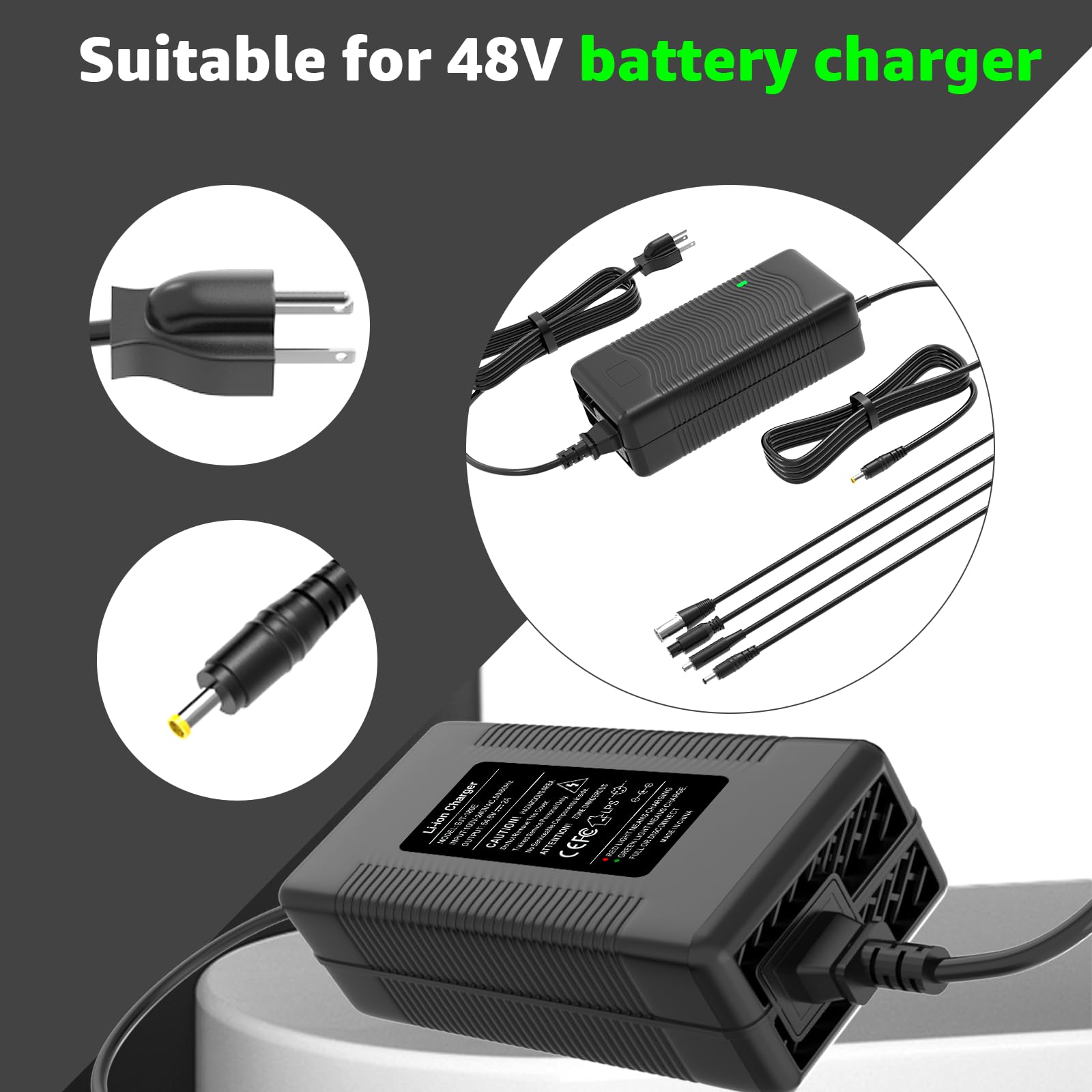 54.6V 2A Charger for 48V Lithium Battery - Universal 48V Battery Charger