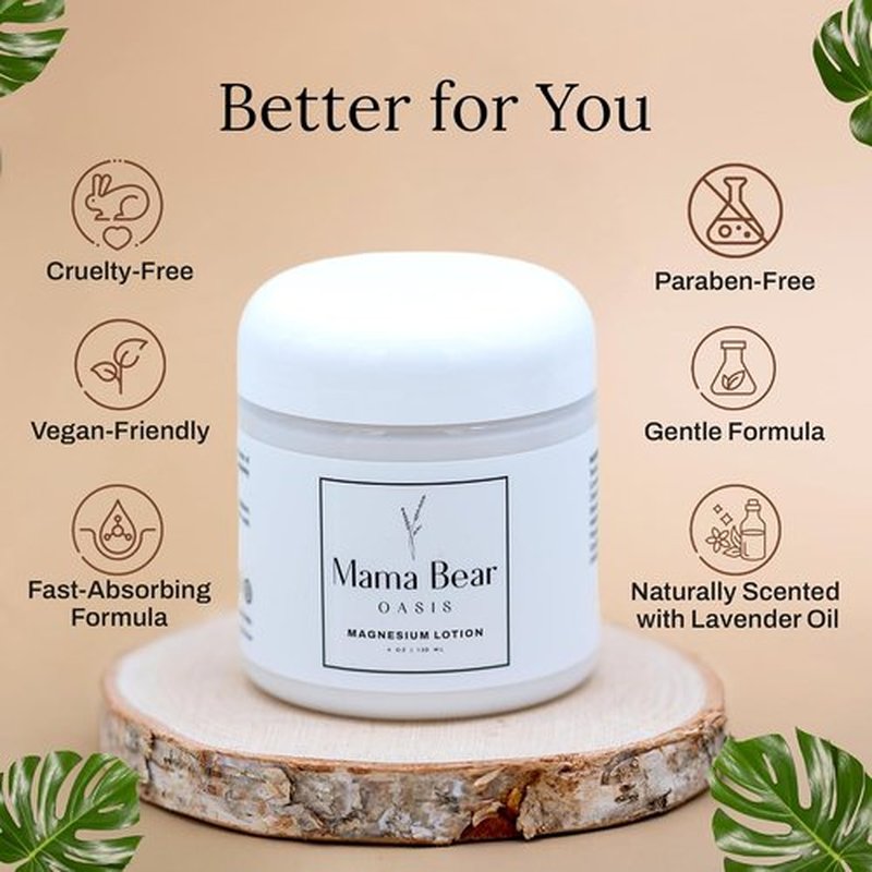 Mama Bear Oasis Lotion - Lavender Magnesium Cream for Feet, Hands & Legs with Arnica & Aloe Vera (1 Pack)
