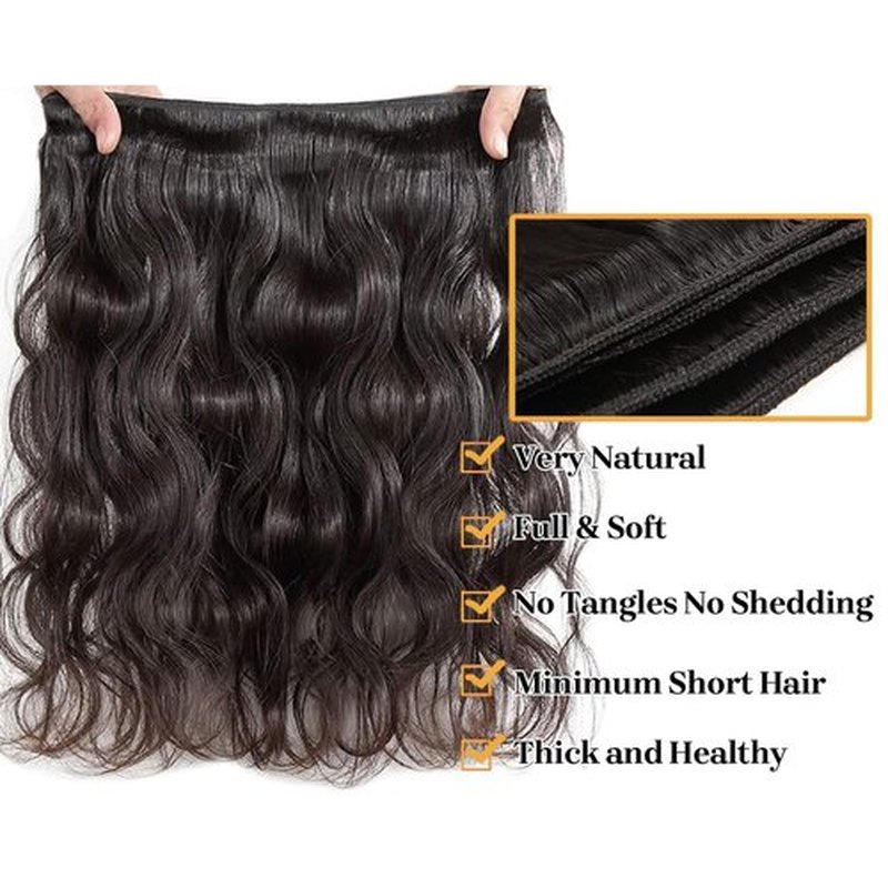 Bundles with Closure Human Hair 3 Bundles with Closure（16 18 20+14） Body Wave Bundles with 5x5 Lace Closure Free Part Natural Black Color
