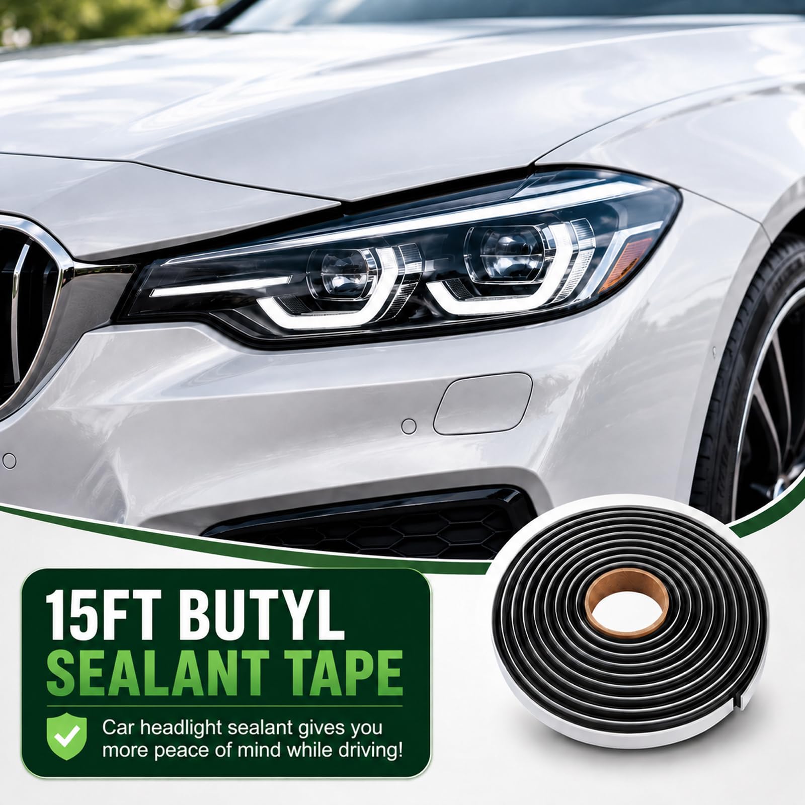 Poweka Butyl Rope Sealant Butyl Waterproof Adhesive Sealant for Car Headlamps Window Door Windshield,Butyl Seal Tape - 3/8" X 15'