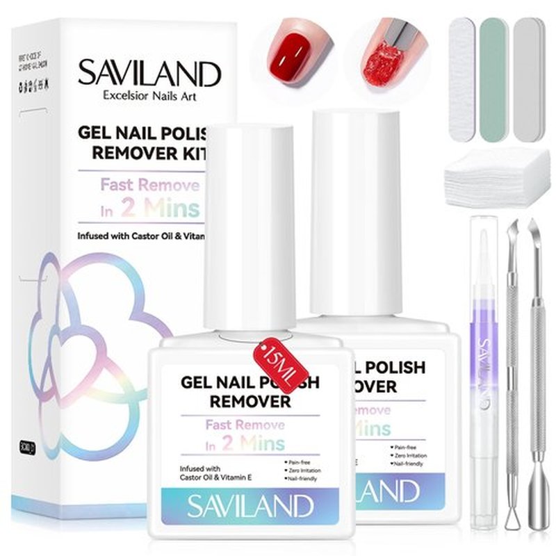 SAVILAND Gel Nail Polish Remover with Tools: 2PCS Gel Polish Remover for Nails No Need Soaking or Wrapping 30ml Gels Nail Remover Quick & Easy Removal in 2-3 min for Home Nails Art DIY