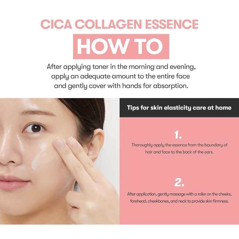 VT COSMETICS Cica Collagen Essence - Firming & Plumping Serum with 300Da Collagen Extract | Korean Skincare, Pink