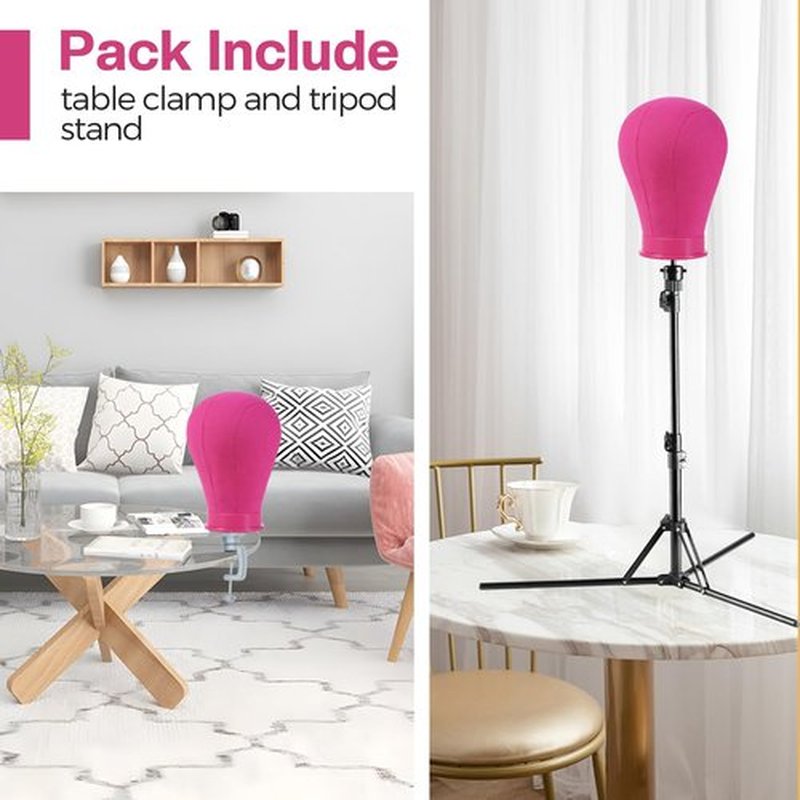 Neverland Beauty & Health 23 Inch Wig Head, Wig Stand Tripod with Head, Wig Head Stand with Mannequin Head for Wigs, Wig Stand with Head, Adjustable Tripod Manikin Head Set for Cosmetology(Rose Red)