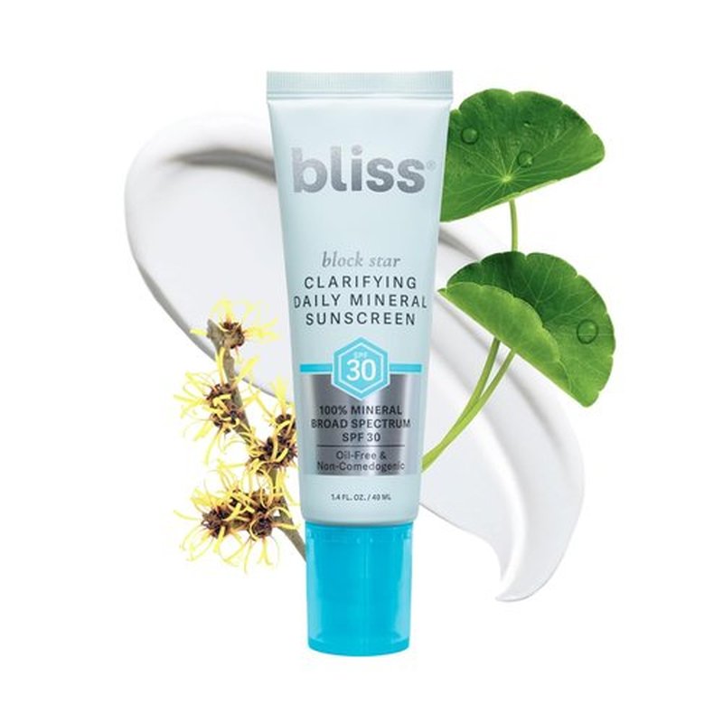 Bliss Block Star Daily Mineral Sunscreen - Broad Spectrum SPF 30 for Blemish-Prone Skin | 1.4 Fl Oz