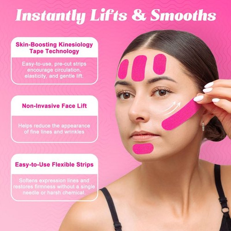 DILLNALA Face Tape Strips, Womens Overnight Anti-Wrinkle Patches, 140 Japanese Facial Lifting Tapes, Suitable For Forehead, Smile Lines, Frown Lines, 4 Sizes Smooth And Firm - Latex-Free