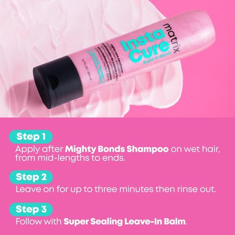 MATRIX Instacure Build-A-Bond Mighty Care Conditioner - Bond Repair For Very Damaged Hair, Strengthens, Smooths & Softens with Citric Acid & Squalane, Detangles & Adds Shine, Paraben-Free, 10.8 Fl Oz