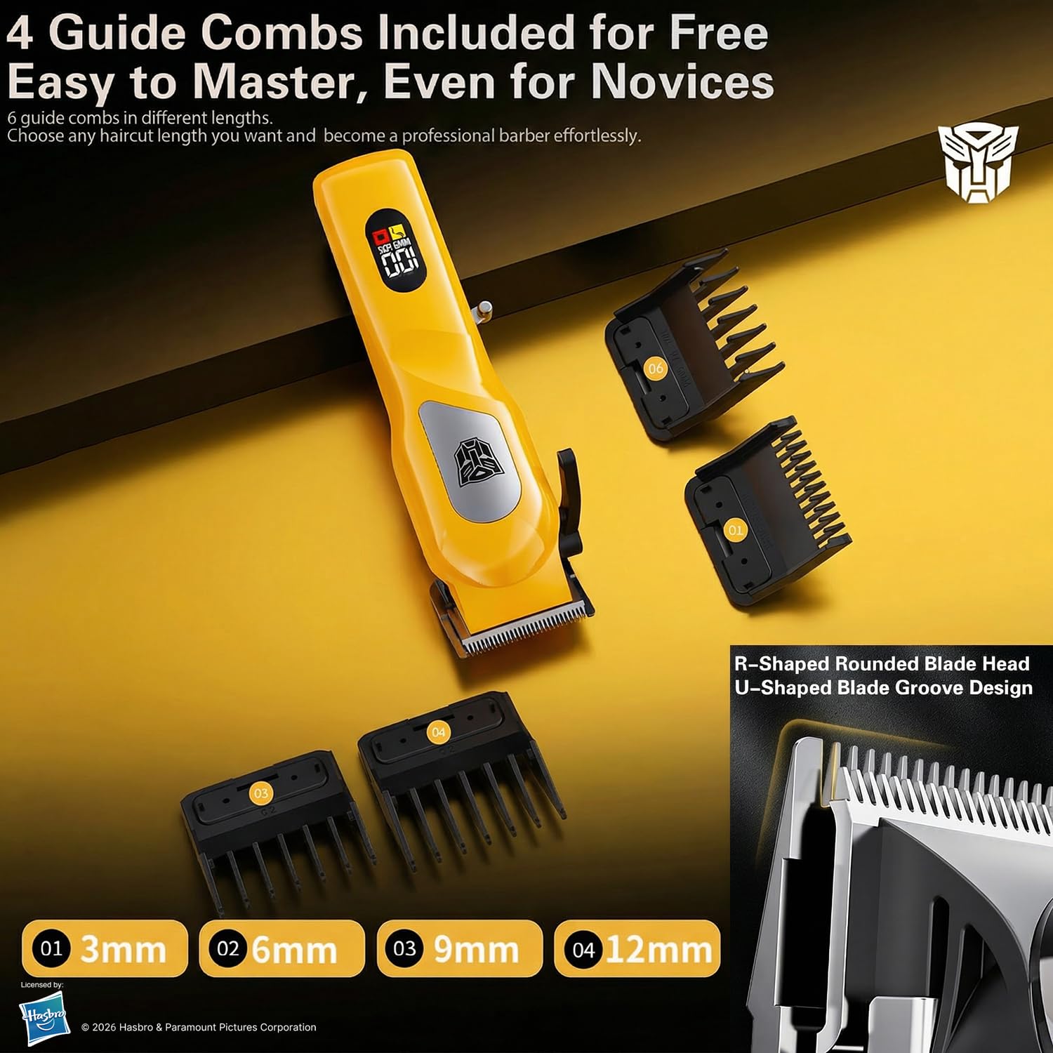 Transformers Hair Clippers for Men, 8500 RPM Professional Cordless Trimmer, Cr13 Stainless No-Snag Blade, 2000mAh LED Display, 5-Level Adjustable & 4 Combs for Home Haircut & Beard Grooming (Black)