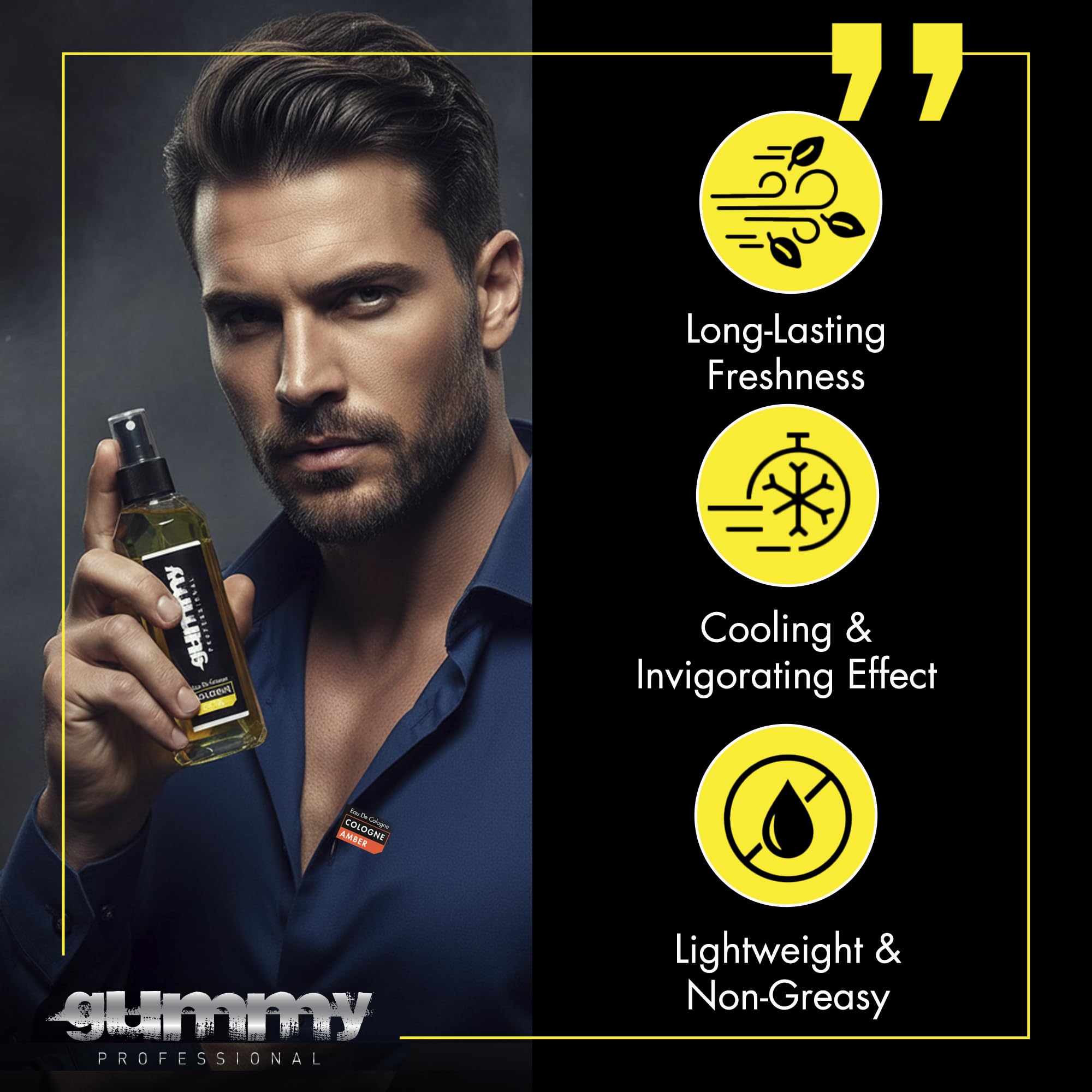 Gummy Professional Lemon Eau de Cologne 400ML - After Shave Traditional Inspired Barber Cologne - Lasting Fresh Bright Lemon Citrus Fragrance - Alcohol Based Cooling Formula for Post Shave Care
