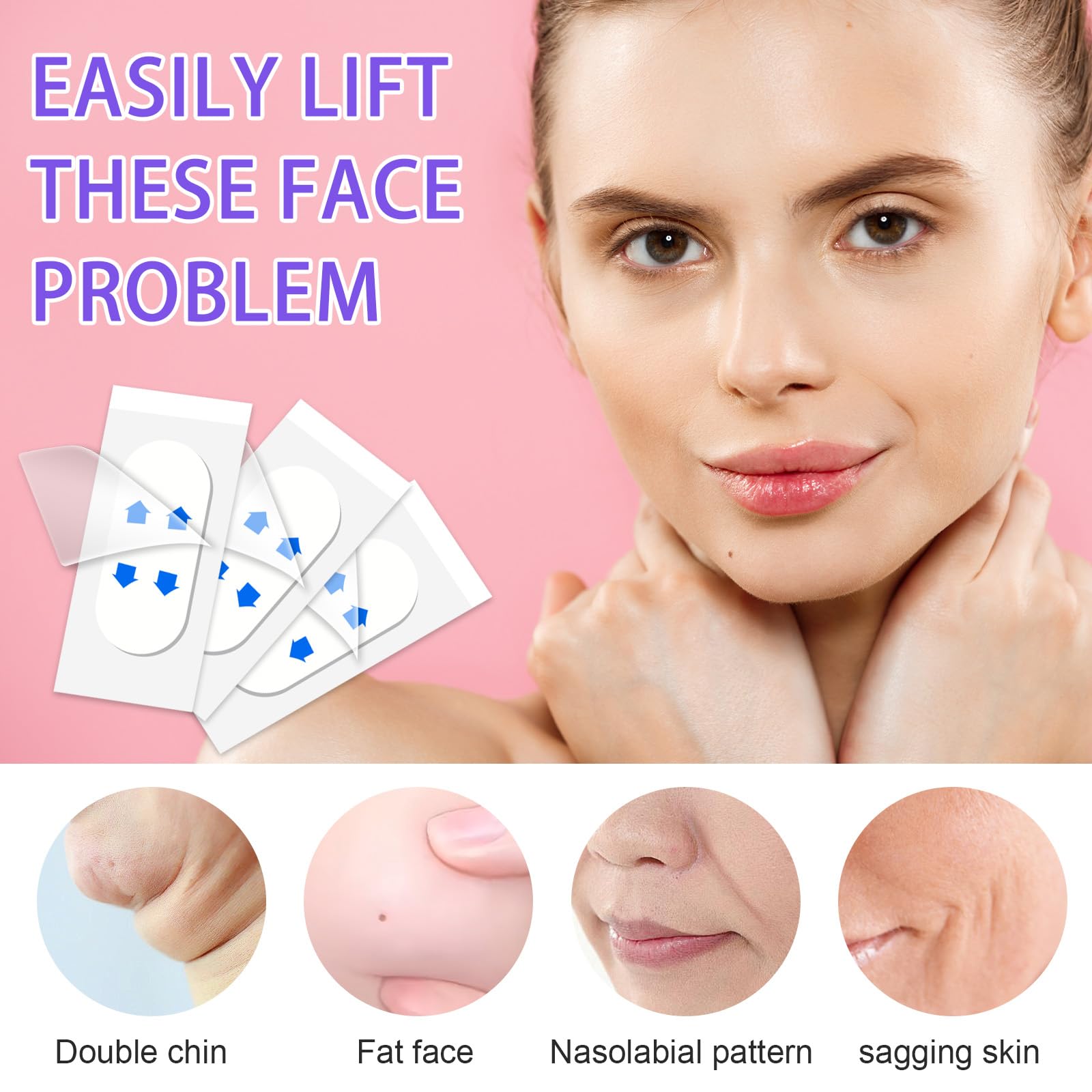 Gjinxi 120PCS Face Tape Invisible, Beauty Skin Tightening Neck Jowls Double Chin Tape, Sagging Skin Face Tape Eyelid Strips Neck Wrinkle Patches Create Shape V Face