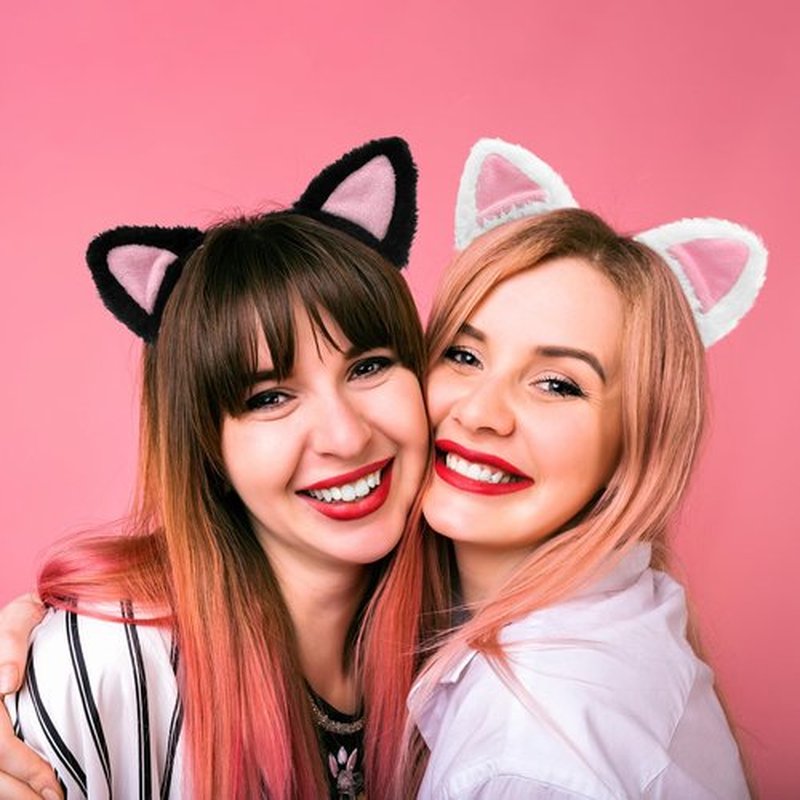 2-Pack Black and White Cat Ears Headbands - Pink Inner Ears, Fuzzy Kitten Headwear, Hair Accessories for Adults Kids, Spa, Skin Care, Plush Makeup, Halloween, Cosplay, and Animal-Themed Party Supplies