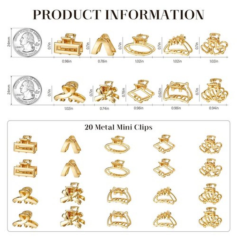 CWJCYTNSN Small Metal Hair Clips, Gold Mini Hair Claw Clips for Thin Thick Hair, Cute Tiny Hair Clips, Strong Hold NonSlip Flower Hair Jaw Clamps for Women Girls