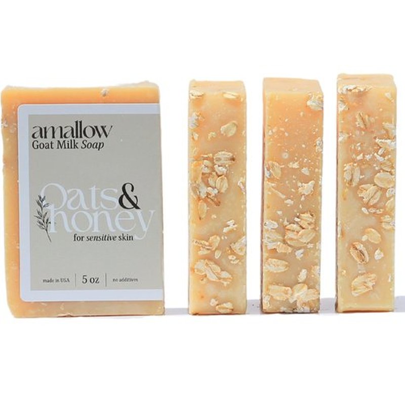 Amallow Premium Goat Milk Soap Bars - For Dry Skin, Gentle, Organic & Soothing - Made with Real Goat Milk - Large 5 OZ (Pack of 4) - (Oats and Honey)