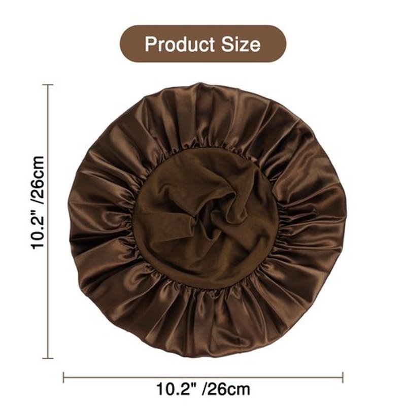 Kids Satin Hair Bonnet for Sleeping, 3 Pcs Wide Band Sleep Bonnet Hat Night Cap for Curly Hair (Black, Coffee, Dark Blue)