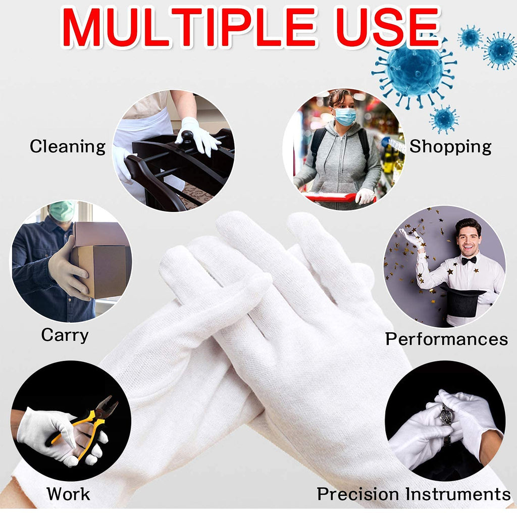 YITIAOYU 24 Pairs Soft White Cotton Gloves for Moisturizing Eczema Sleep Treatment, and Archival Inspection Handling of Coins, Jewelry, Silver, and Costume Artifacts(Large)