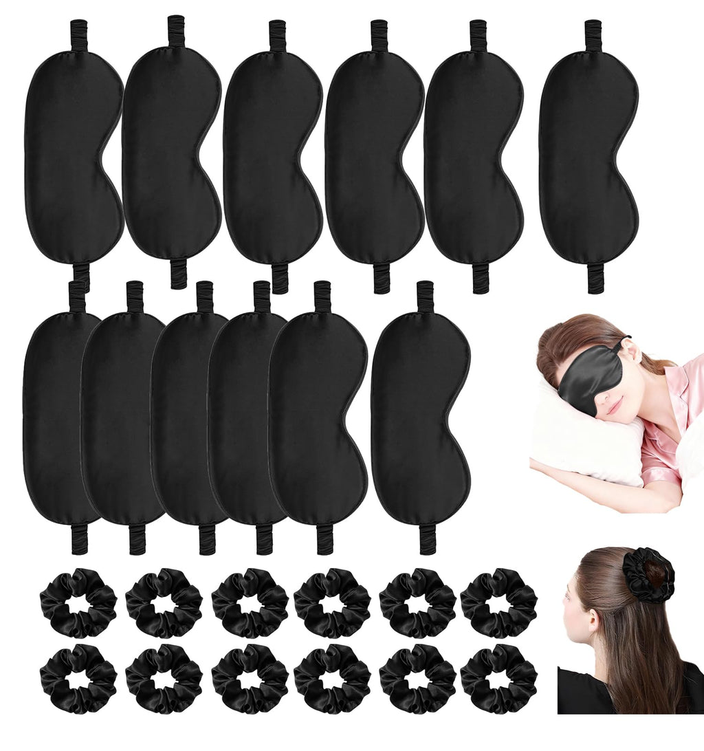 24Pcs Satin Eye Mask Silk Sleep Masks Silky Eyes Cover Blackout Blindfold Eyeshade Scrunchies Hair Ties Travel Wedding Gift