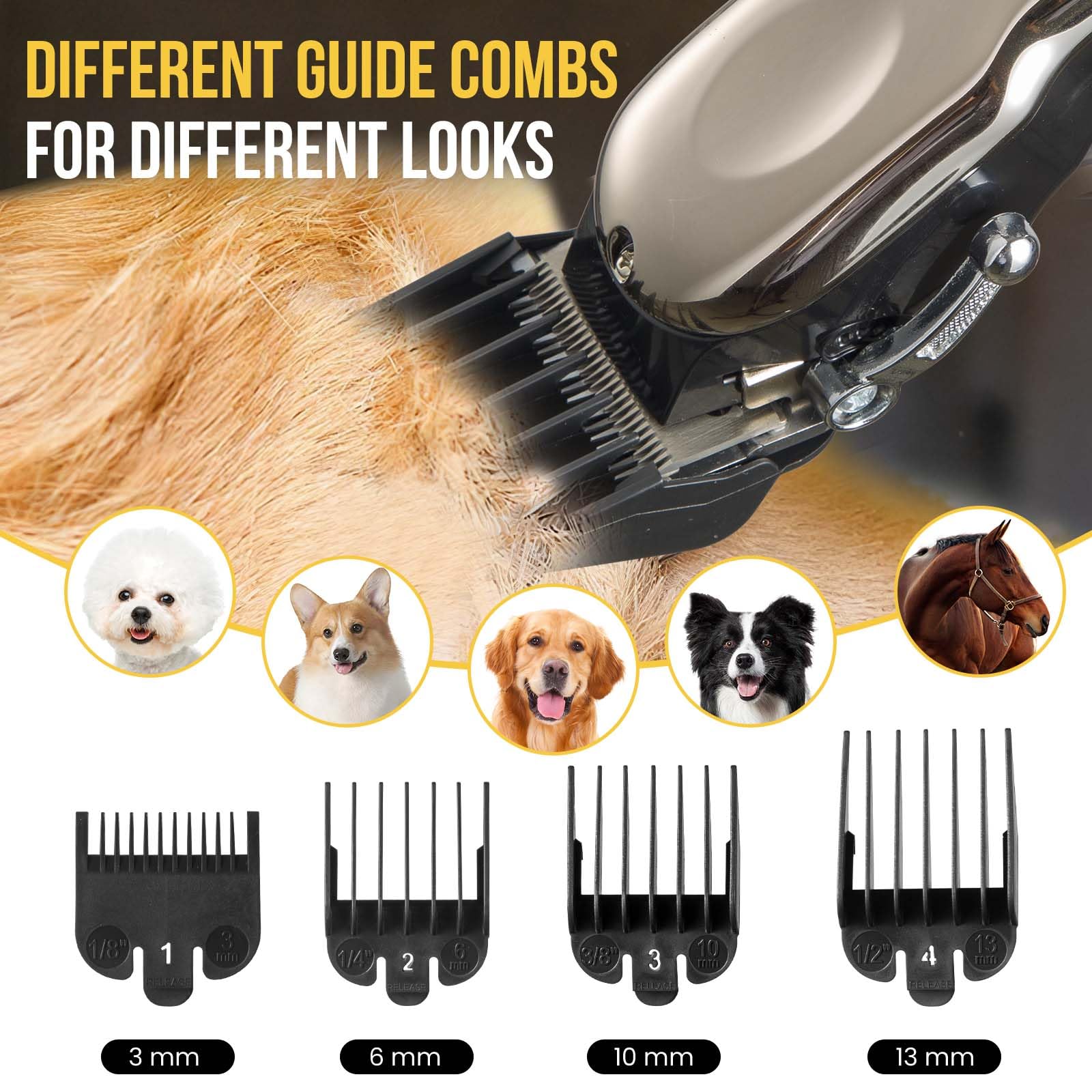 Ciphuoly Horse Clippers Cordless Quiet, Professional Livestock Clippers with 4 Guide Guards, Electric Rechargeable Cordless Grooming Clippers for Horse, Cats and Dogs
